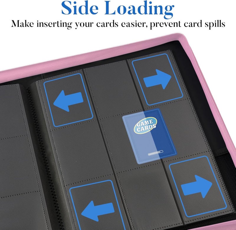 Fabmaker حافظة بطاقات متميزة بسحاب، حافظة بطاقات تجارية بـ 9 جيوب، ألبوم جمع بطاقات بغطاء PU بسحاب، حافظة بطاقات قوية بتحميل جانبي 360 للبطاقات الرياضية والألعاب، وردي - Image 5